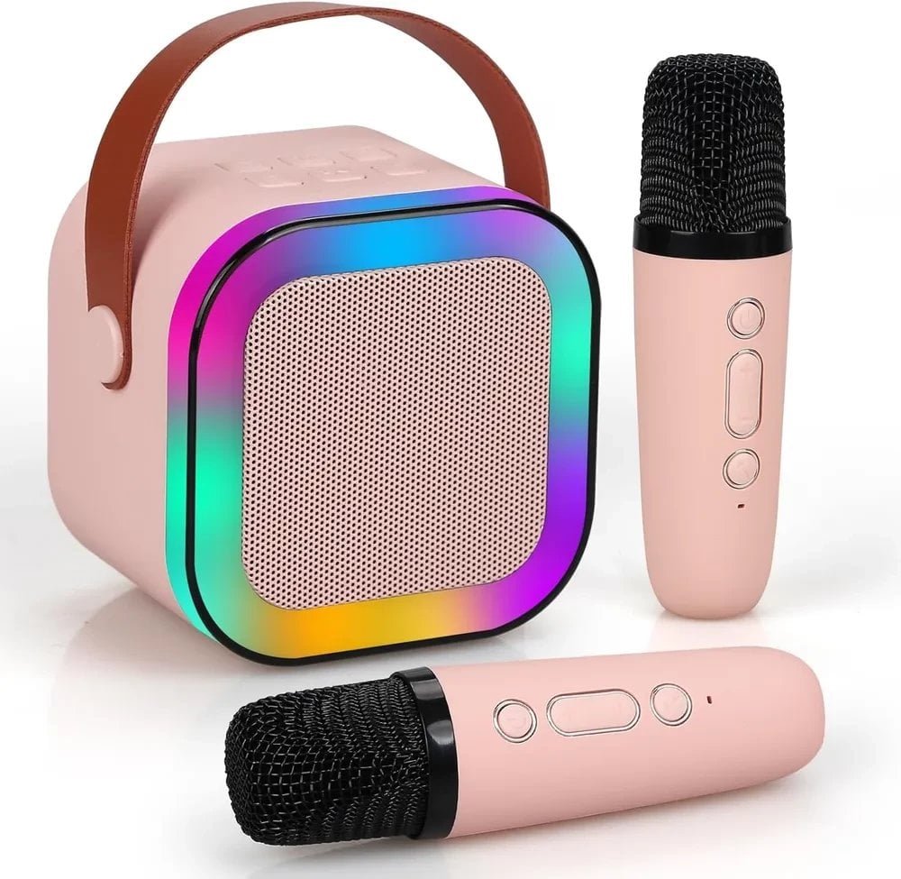 Extralink Kids Mini Karaoke LED Speaker 2x Mic Różowy Zestaw do Karaoke głośnik, 2x mikrofon, Bluetooth, AUX, slot na karty pamięci, oświetlenie RGB