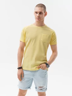 Koszulki męskie - T-shirt męski bez nadruku - żółty S1182 - grafika 1