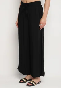 Czarne Wiskozowe Spodnie o Szerokim Kroju Ozdobione Sznurkiem Natamia - Spodnie damskie - miniaturka - grafika 1