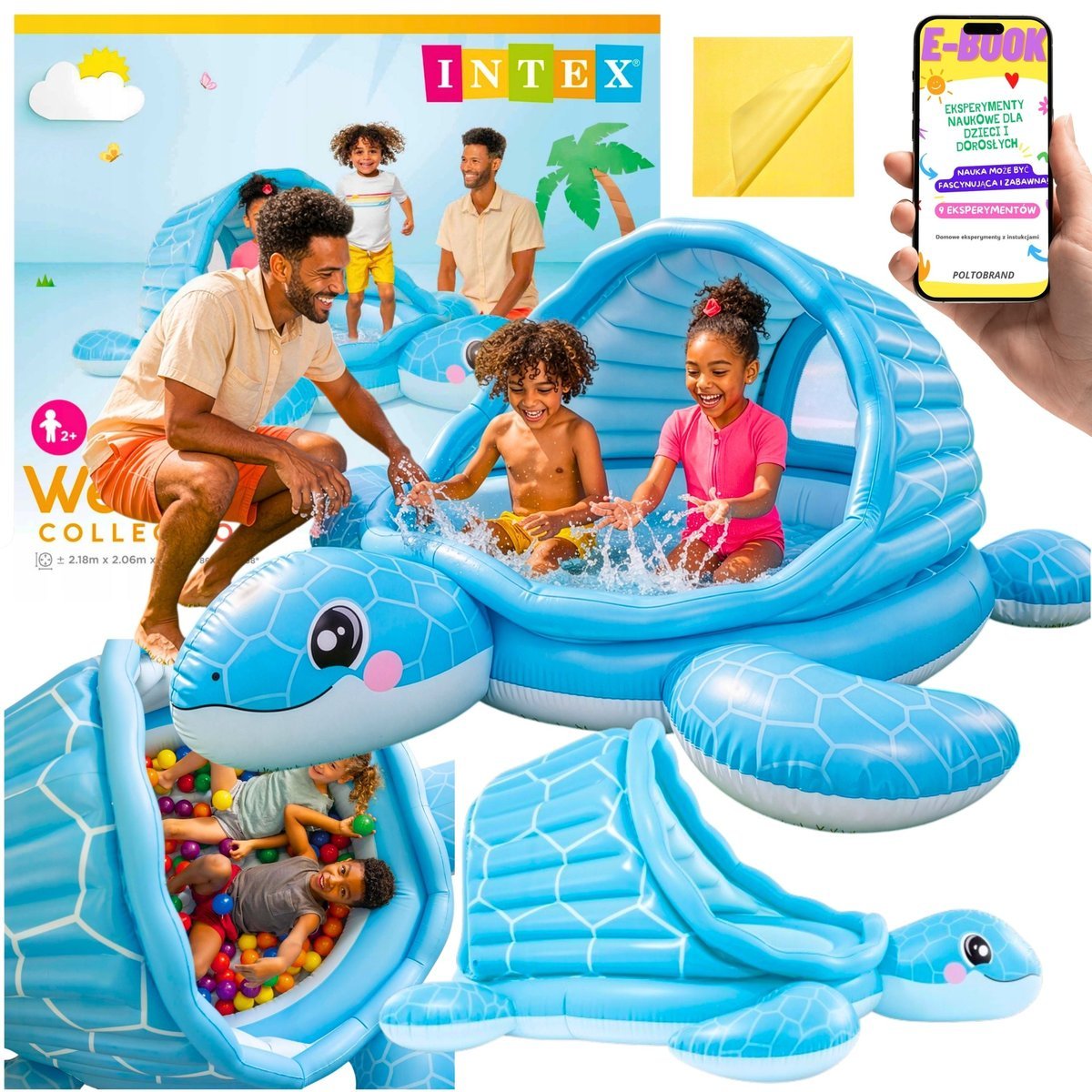 Brodzik Dmuchany Intex Żółw Turtle Cove Playland 218x206 cm Z Piłkami Basen Dla Dziecka INTEX + E-BOOK
