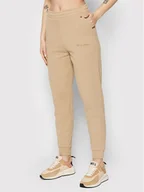 Spodnie sportowe damskie - Tommy Hilfiger Spodnie dresowe Script WW0WW31776 Beżowy Regular Fit - miniaturka - grafika 1