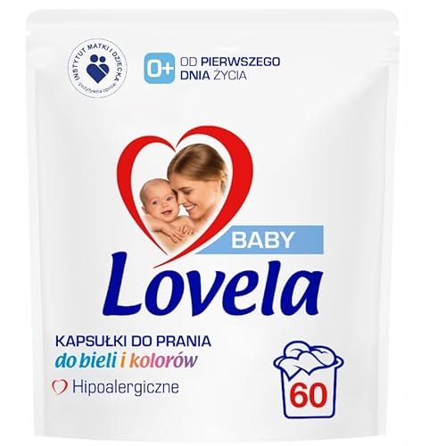 Lovela Baby Uniwersalne kapsułki do prania od 1. dnia życia – do kolorów i bieli, hipoalergiczne, bezpieczne dla niemowląt, dzieci i osób o wrażliwej skórze, skuteczne usuwanie plam, 60 sztuk