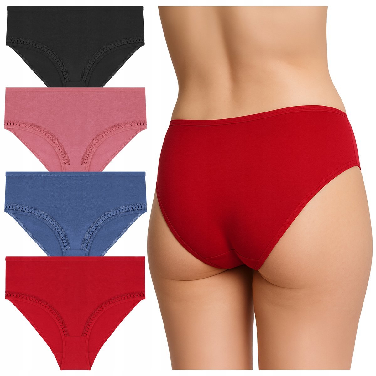 MAJTKI DAMSKIE FIGI Bawełniane Kobiece z Wysokim Stanem 4 szt. MORAJ r. 3XL