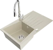 Zlewozmywaki z baterią - Mexen Cesar zlewozmywak granitowy 1-komorowy z ociekaczem i baterią kuchenną Savita, beżowy - 6514-69-672601-00 - miniaturka - grafika 1