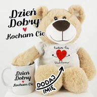 Walentynki - Prezent na walentynki - zestaw miś oraz kubek DZIEŃ DOBRY KOCHAM CIĘ - miniaturka - grafika 1