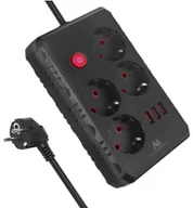Listwy zasilające - Listwa zasilająca Maclean, przedłużacz 4 gniazda + 3xUSB, 110-240V AC 50/60Hz, 2.1A max 2500W, 1,5m, czarna,MCE392 B - miniaturka - grafika 1