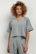Bluzki damskie - Bluza kimono z dekoltem V, T416, jasnoszary - miniaturka - grafika 1