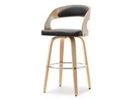 Taborety i hokery - Elegancki Hoker Barowy Nr 48 Ze Skóry I Drewa Dąb Czarny - miniaturka - grafika 1