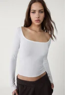 Koszulki i topy damskie - Stradivarius Koszulka z długim rękawem seamless Biały XS - miniaturka - grafika 1