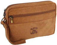 Nerki - Skórzana saszetka męska do ręki lub na nadgarstek Always Wild brązowa elegancka na suwak kieszonki na telefon portfel skóra bydlęca nubukowa - miniaturka - grafika 1