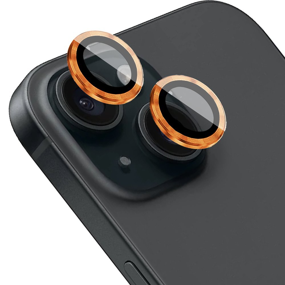 Osłona aparatu, szkło 9H do iPhone 15 Plus, 1 zestaw, pomarańczowa