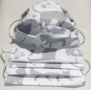 Maseczka Maska Ochronna Na Twarz Biała Koty Szare - Odzież robocza - miniaturka - grafika 1