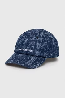 Czapki damskie - Karl Lagerfeld czapka z daszkiem bawełniana kolor niebieski wzorzysta - grafika 1