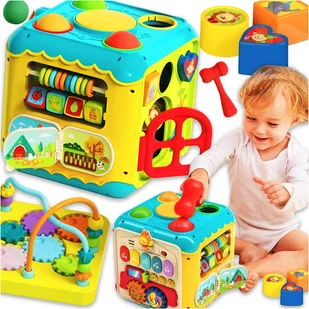 KOSTKA EDUKACYJNA SENSORYCZNA AKTYWNOŚCI DLA NIEMOWLĄT DZIECI SORTER 6w1 - Zabawki sensoryczne - miniaturka - grafika 1