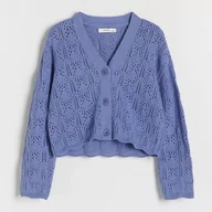 Swetry dla dziewczynek - Reserved - Ażurowy kardigan - Niebieski - miniaturka - grafika 1