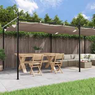vidaXL Pergola ze zwijanym dachem, taupe, 589x292x230 cm - Pawilony ogrodowe - miniaturka - grafika 1