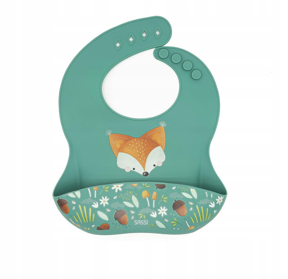 SASSI Śliniak silikonowy z kieszonką lisek SASSI