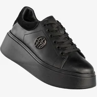 Półbuty damskie - Sneakersy Damskie Skórzane Buty Na Platformie Półbuty Czarne Filippo DP6058/25BK BK Czarny 39 - miniaturka - grafika 1