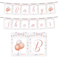 Baby shower i roczek - GIRLANDA BANER BABY SHOWER RÓŻ NIEB + SZNUREK Z2 - miniaturka - grafika 1