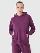 Bluzy damskie - 4F Bluza damska dresowa nierozpinana z kapturem 4FWSS25TSWSF1542-50S Fioletowy Roz. S - miniaturka - grafika 1