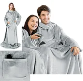 Koce - Mięciutki Koc Z Rękawami 150x180 srebrny Na Prezent - miniaturka - grafika 1
