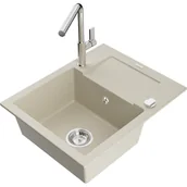 Zlewozmywaki z baterią - Mexen Enzo zlewozmywak granitowy 1-komorowy z ociekaczem i baterią kuchenną Flora, beżowy - miniaturka - grafika 1