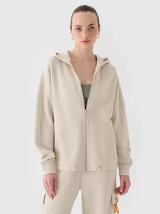 4F Bluza dresowa rozpinana z kapturem damska - beżowa M - Bluzy damskie - miniaturka - grafika 1