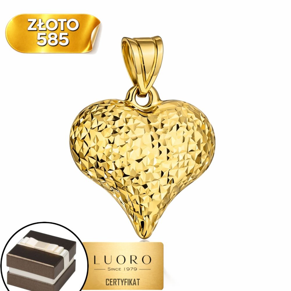 ZAWIESZKA ZŁOTA 585 14K SERCE DIAMENTOWANE 20 MM ELEGANCKA PREZENT