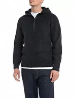 Bluzy męskie - Replay Męska bluza z kapturem, 098 BLACK, L - miniaturka - grafika 1