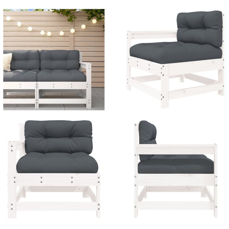 vidaXL Krzesło ogrodowe z poduszką z białej litej sosny - Krzesło ogrodowe - Krzesła ogrodowe - Krzesło ogrodowe - Krzesło ogrodowe - Krzesło patio