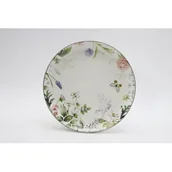 Talerze - Talerz ceramiczny z motywem kwiatowym 21 cm biało-szary - miniaturka - grafika 1