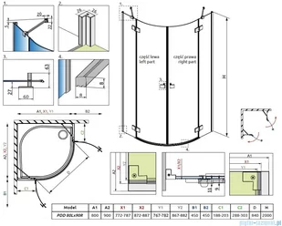 Radaway Essenza Black Pdd kabina 80x90cm szkło przejrzyste 1385002-54-01L/1385001-54-01R - Kabiny prysznicowe - miniaturka - grafika 2