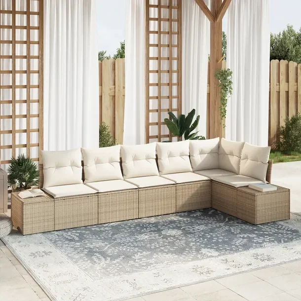 Zestaw Sofy Ogrodowej Modułowej Polirattan Beżowo-Biały 200x120 cm