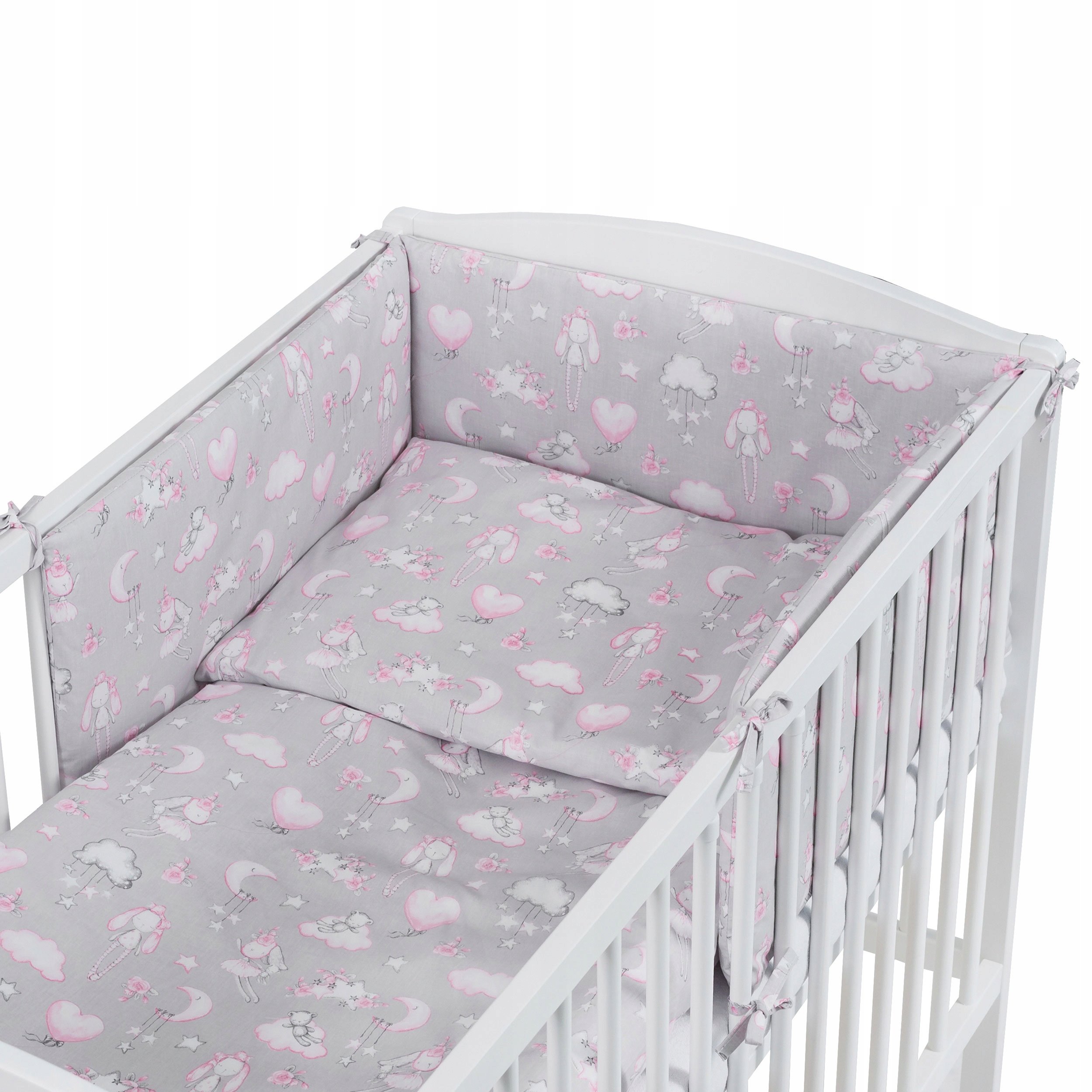 Pościel dla niemowlaka Tomi 120x90 Komplet 5 Elementów Laleczki szare