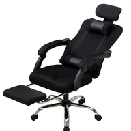 Fotele i krzesła biurowe - Ergonomiczny, obrotowy fotel z podnóżkiem i zagłówkiem, wentylacja - czarny - miniaturka - grafika 1