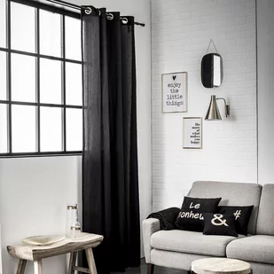 Vente-Unique Zasłona VALENTIN  100% bawełna  140 × 240 cm  Kolor czarny ze złotymi oczkami - Zasłony - miniaturka - grafika 1