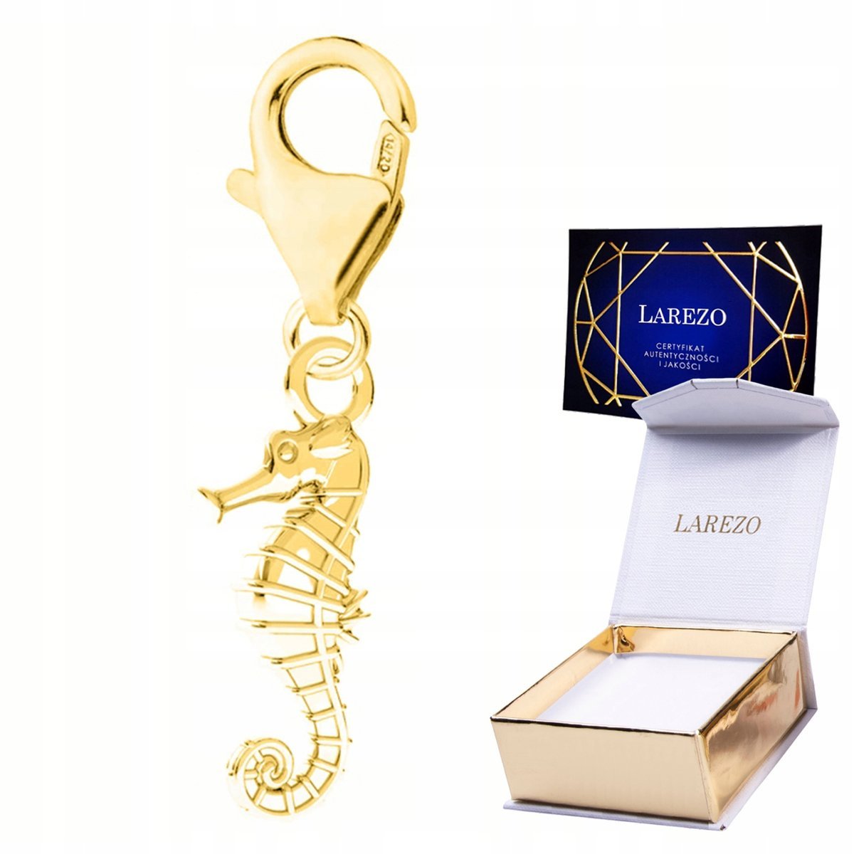 ZAWIESZKA ZŁOTA Wisząca z Koniem Morskim Ryba Rybka Konik Morski SREBRO 925