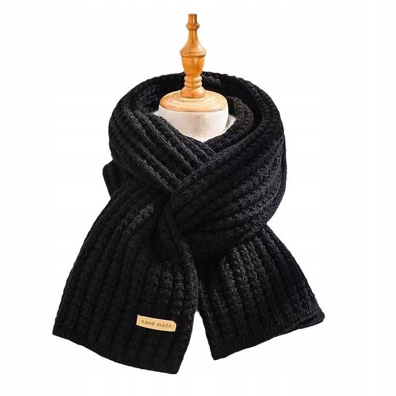 elegancki damski SZAL na zimę ciepły SZALIK miękki handmade 160x22 czarny
