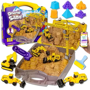 MEGA ZESTAW PIASEK KINETYCZNY POJAZDY BUDOWLANE DŹWIG W WALIZCE MOBILNA PIASKOWNICA DLA DZIECI XXL 1,5KG + EBOOK - Masy plastyczne - miniaturka - grafika 1