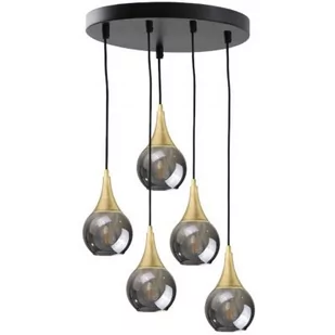 Keter Lighting Lacrima lampa wisząca 5x60W czarny/złoty/szkło przydymione 2134 - Lampy sufitowe - miniaturka - grafika 1