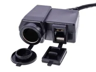 Akcesoria motoryzacyjne - Ładowarka motocyklowa 2x USB 4.2A z woltomierzem i gniazdem zapalniczki EURO - miniaturka - grafika 1