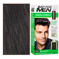 Farby do włosów i szampony koloryzujące - Just For Men farba odsiwiacz do włosów dla mężczyzn 66ml z witaminą E, rumiankiem H55 Natural Real Black - miniaturka - grafika 1