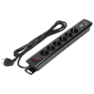 Orno Listwa przeciwprzepięciowa, 6 gniazd 2P+Z (Schuko), kabel 3x1,0mm$1147, długość 3m, czarna, 10A/230 VAC, z ochronnikiem przeciwprzep ORAE13163(GS)/B/3M - Przedłużacze i rozgałęźniki - miniaturka - grafika 1
