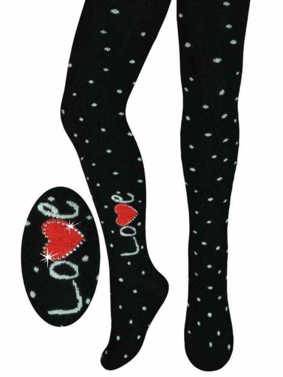 Dziewczęce rajstopy bawełniane LOVE czarne Milusie r.92/98
