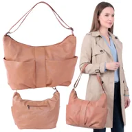 Torebki damskie - DUŻA, karmelowa torebka damska NA RAMIĘ – POJEMNA, kieszenie zewnętrzne, EKOSKÓRA - miniaturka - grafika 1