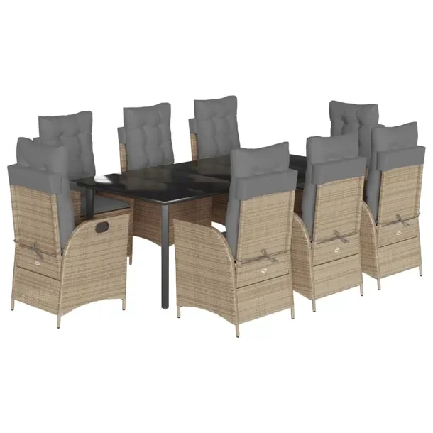Zestaw Mebli Ogrodowych Rattan PE Czarny Stół 200x100x74, 8 Krzeseł Beż