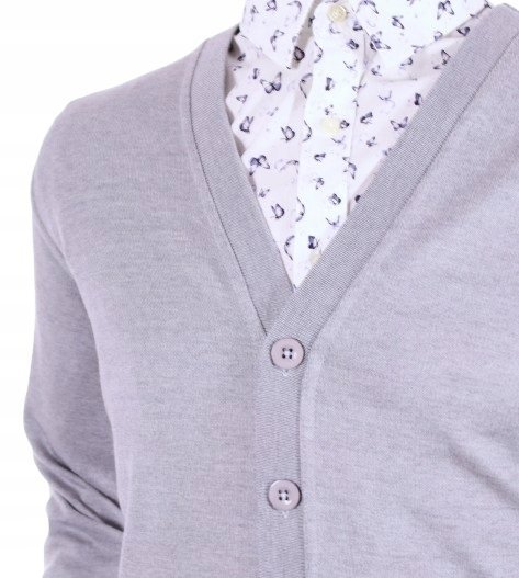 Sweter męski rozpinany kardigan na guziki w szpic wełniany z wełny XL szary