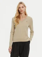 Swetry damskie - Tommy Hilfiger Sweter WW0WW40098 Beżowy Regular Fit - miniaturka - grafika 1
