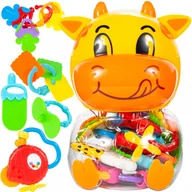 Gryzaki dla dzieci - MalPlay, Grzechotki Gryzaki Zestaw dla Malucha + Pojemnik Skarbonka Krówka - miniaturka - grafika 1