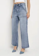 Spodnie damskie - Jasnoniebieskie Jeansy z Szerokimi Nogawkami i Wysokim Stanem Asphira - miniaturka - grafika 1